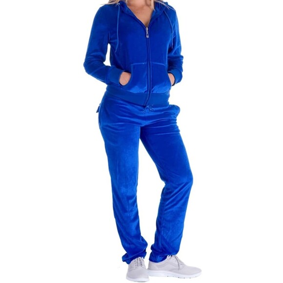 Brownstone Studio Petites Cobalt Blue Warm NWT Velour 2-piece suit Size PM - Picture 1 of 12